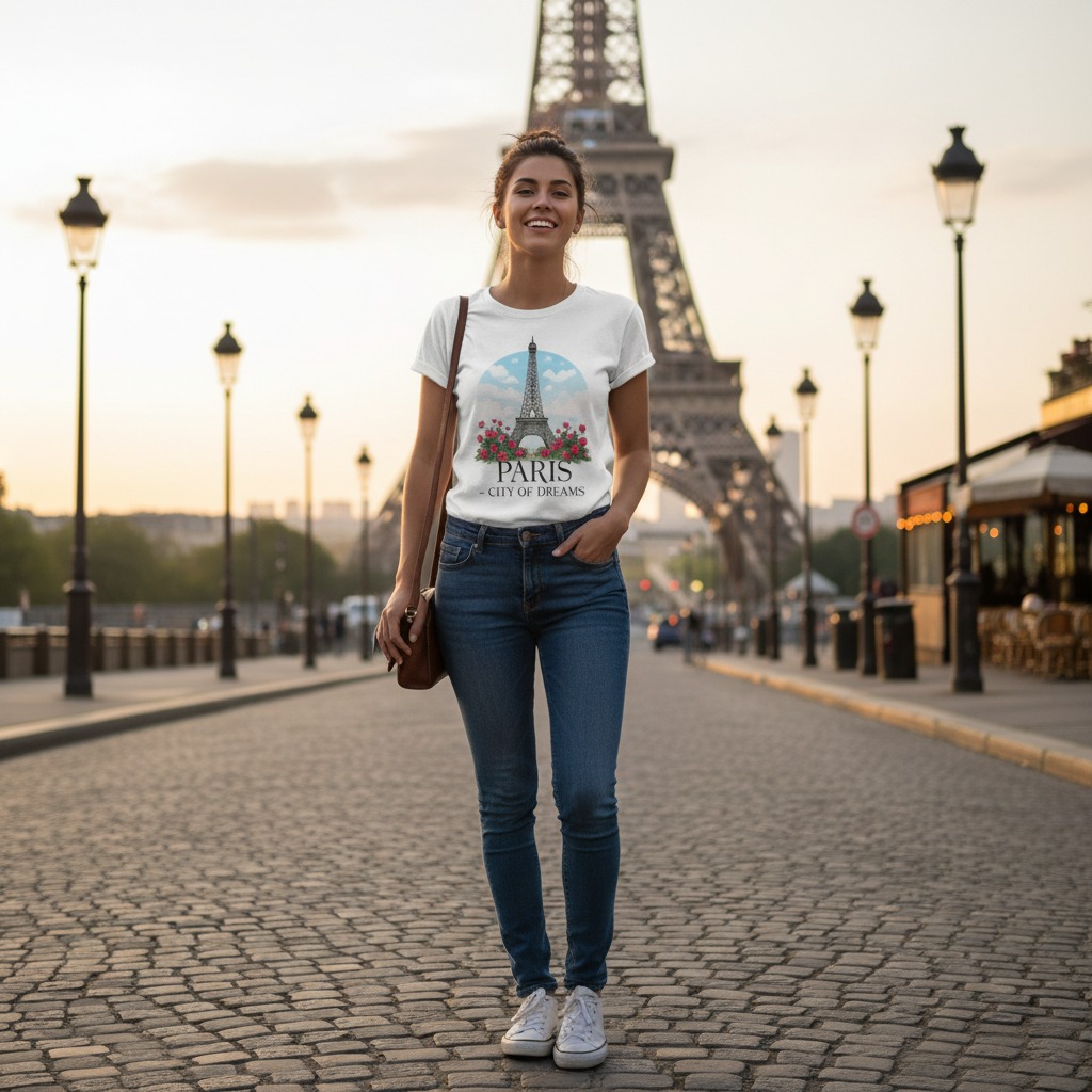 uma pessoa vestindo uma camiseta personalizada de Paris